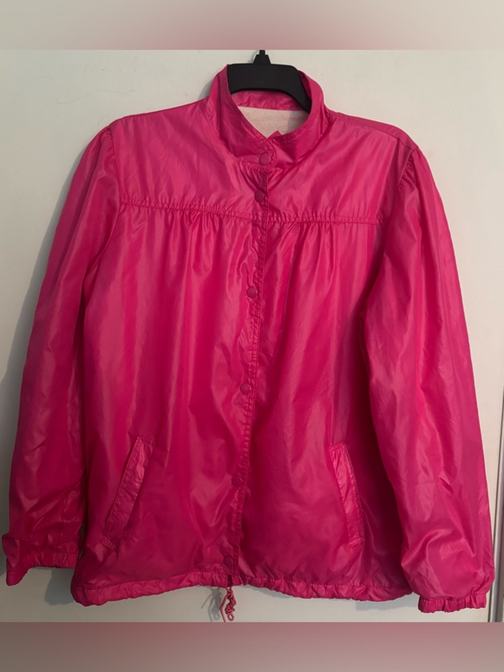 Vintage 80s Windy Weather Neon Pink Collared Lined Snap Front Windbreaker Sz XL